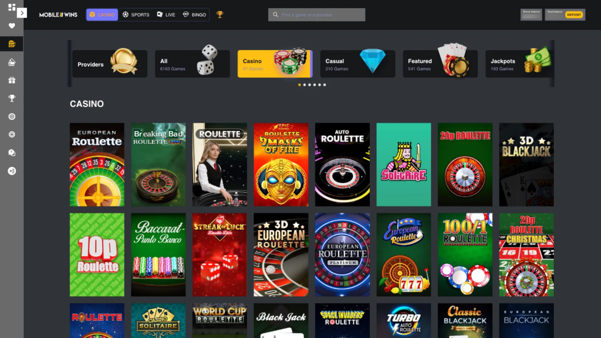 Mobile Wins Casino Table Games