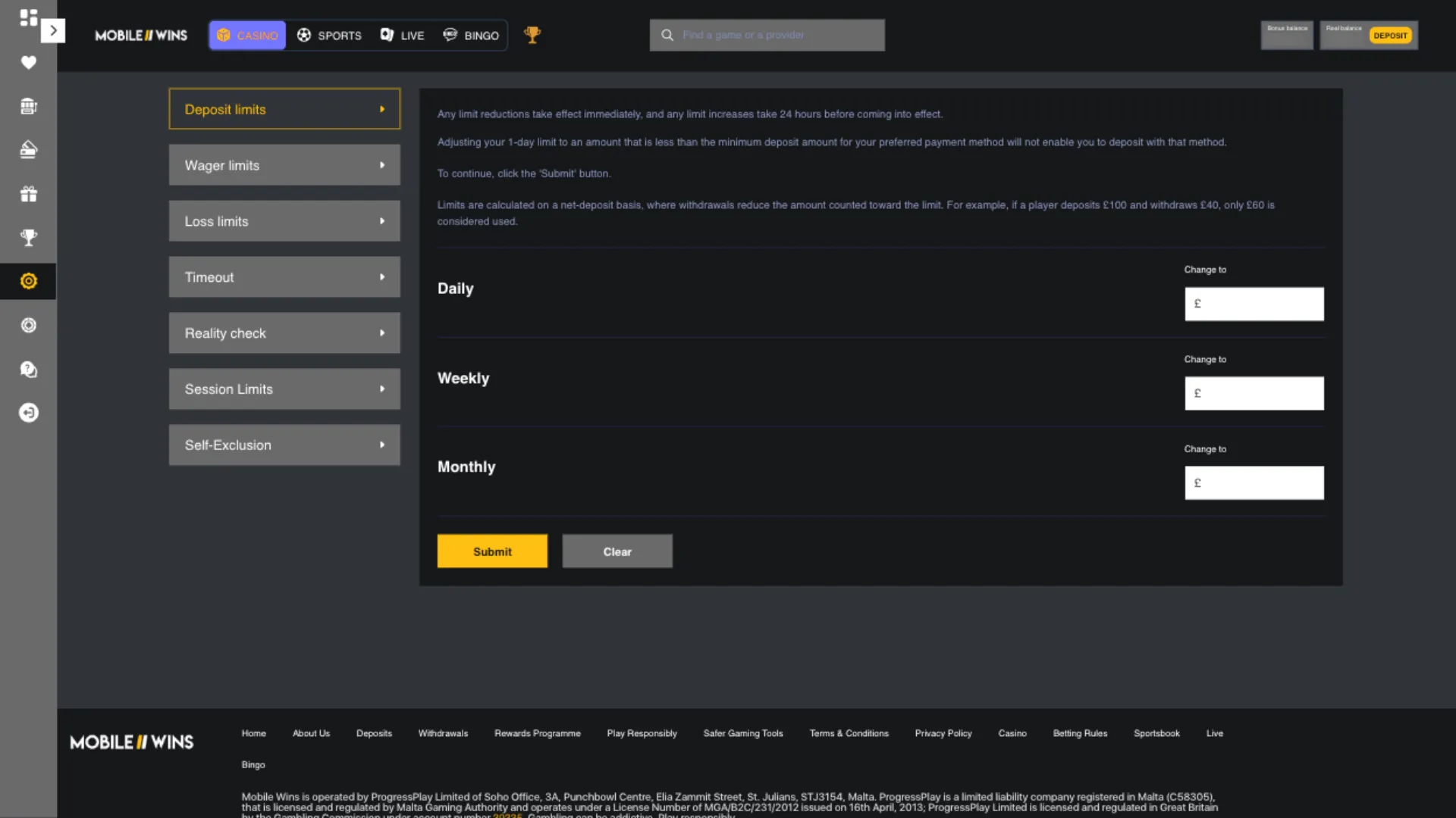 Mobile Wins Casino Responsible Gambling Tools