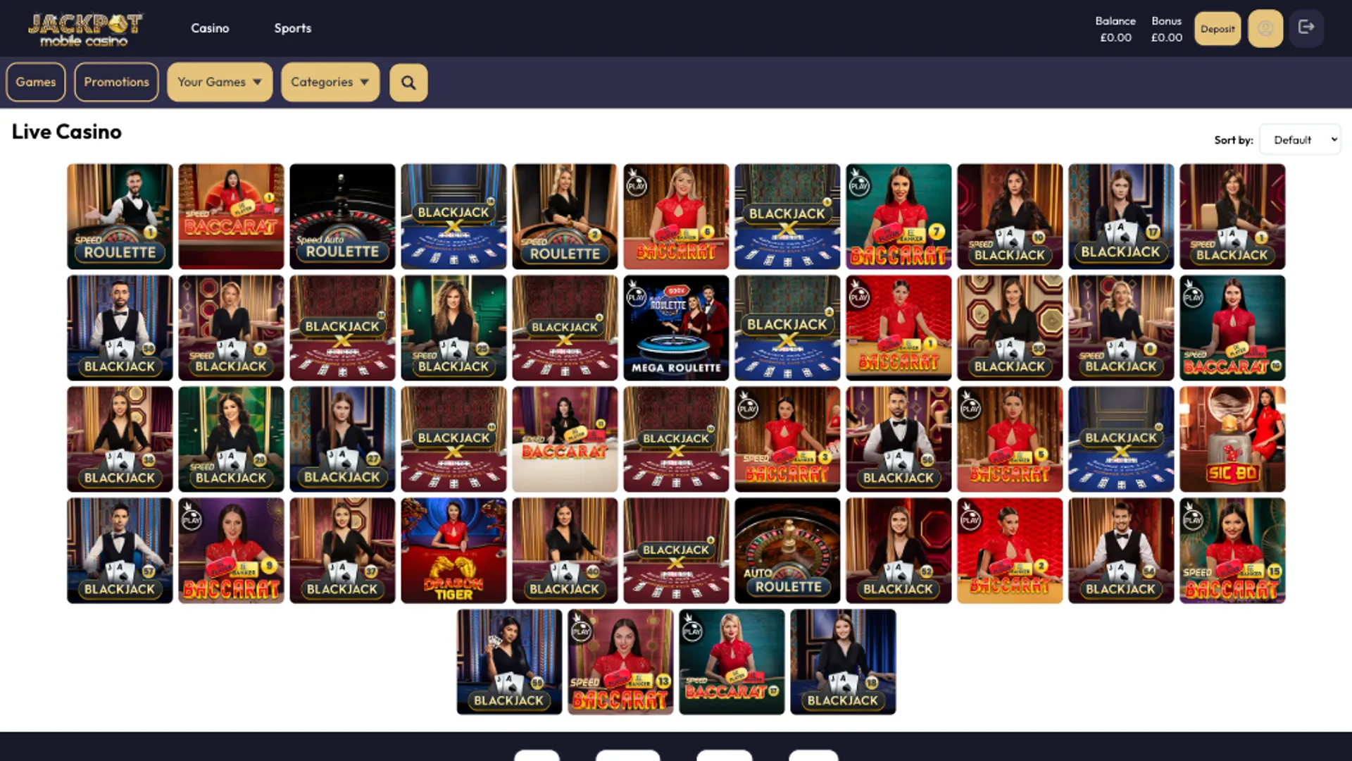 Jackpot Mobile Casino Live Games
