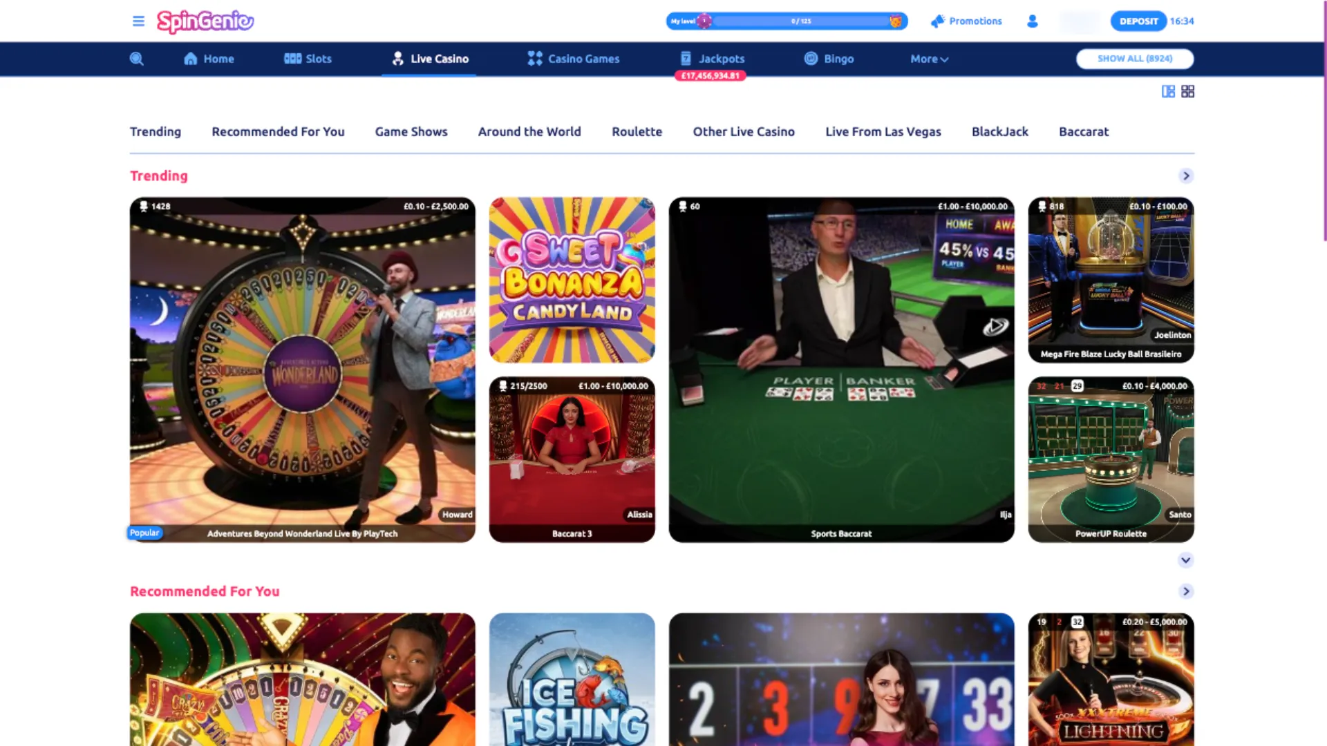 Spin Genie Casino Live Casino Games