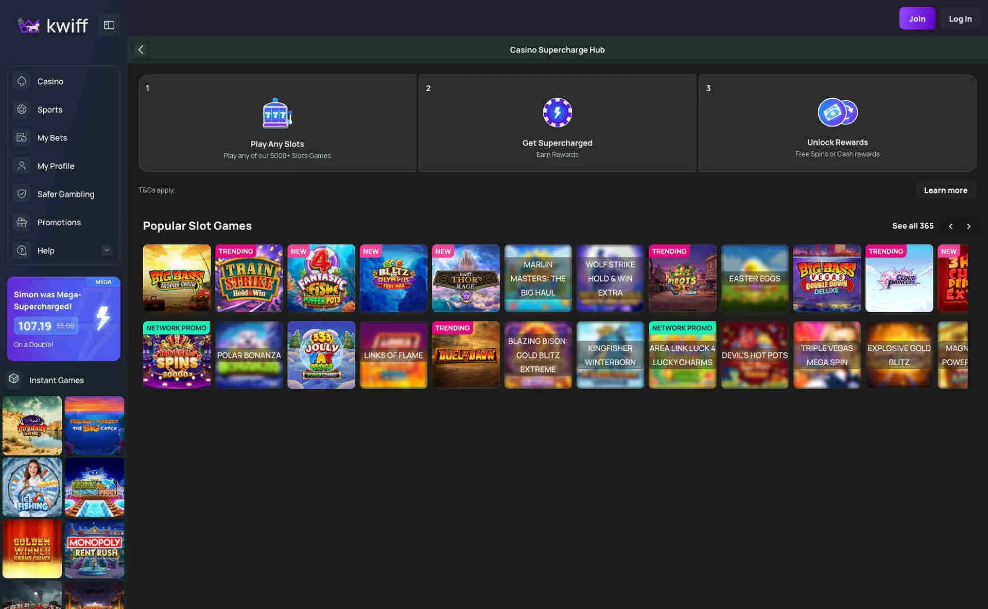 Kwiff Casino supercharge hub