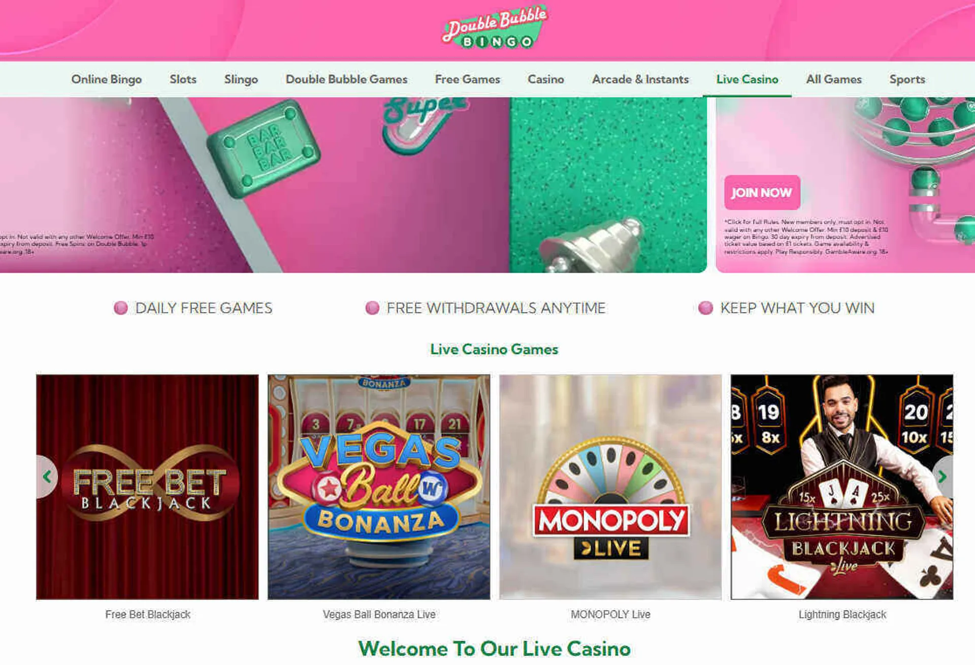 Double Bubble Bingo Live casino games