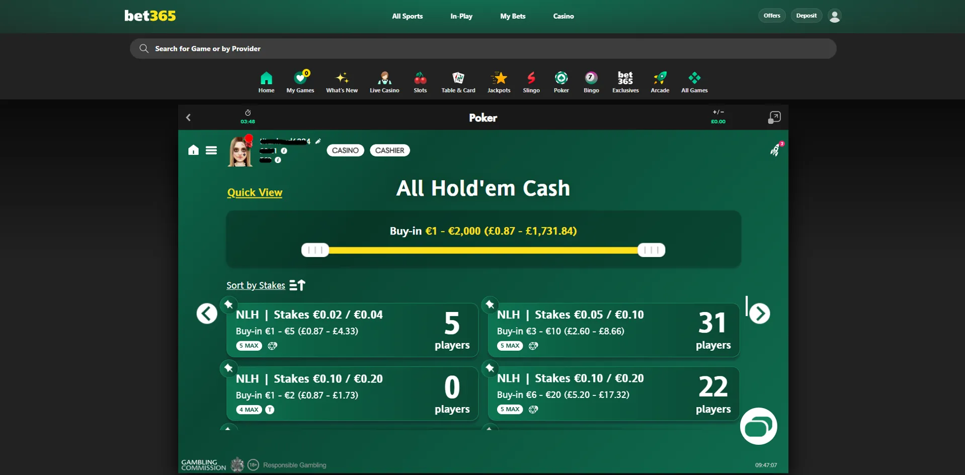 Poker at bet365