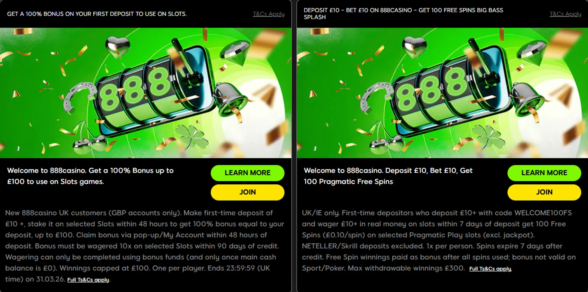 A picture describing the 888casino welcome promotions