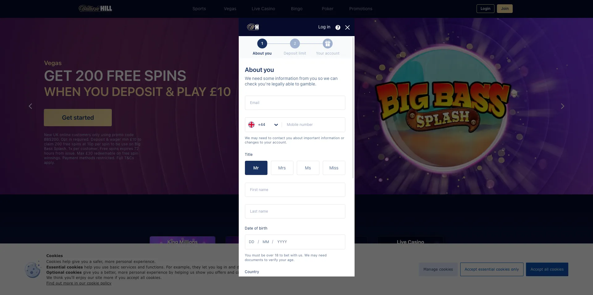 Sign up process at William Hill Casino
