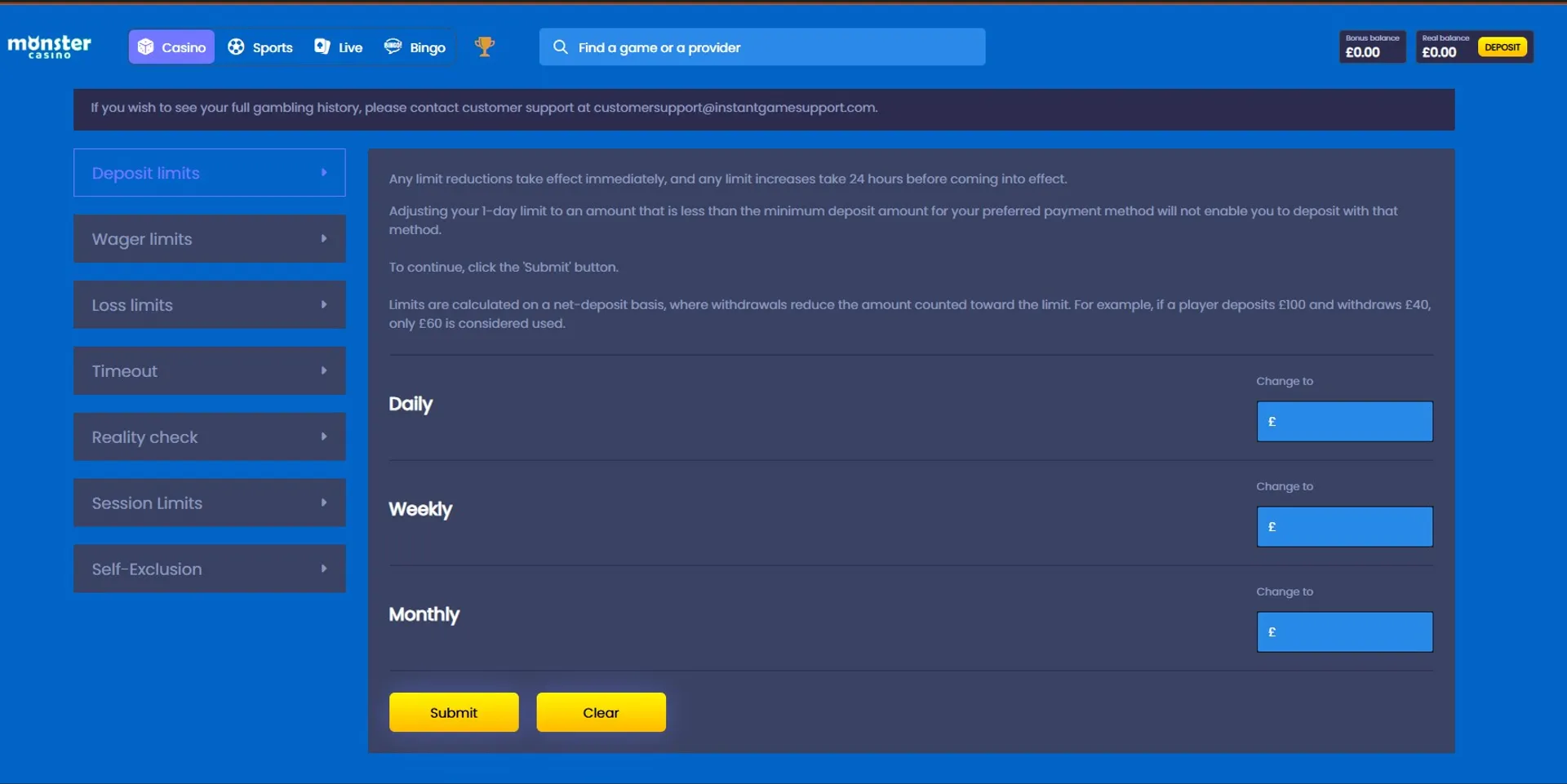 Monster Casino Responsible Gambling Tools