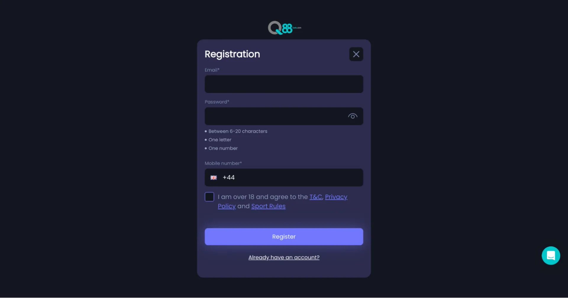 Q88 Casino sign up Sign up process at Q88 Casino