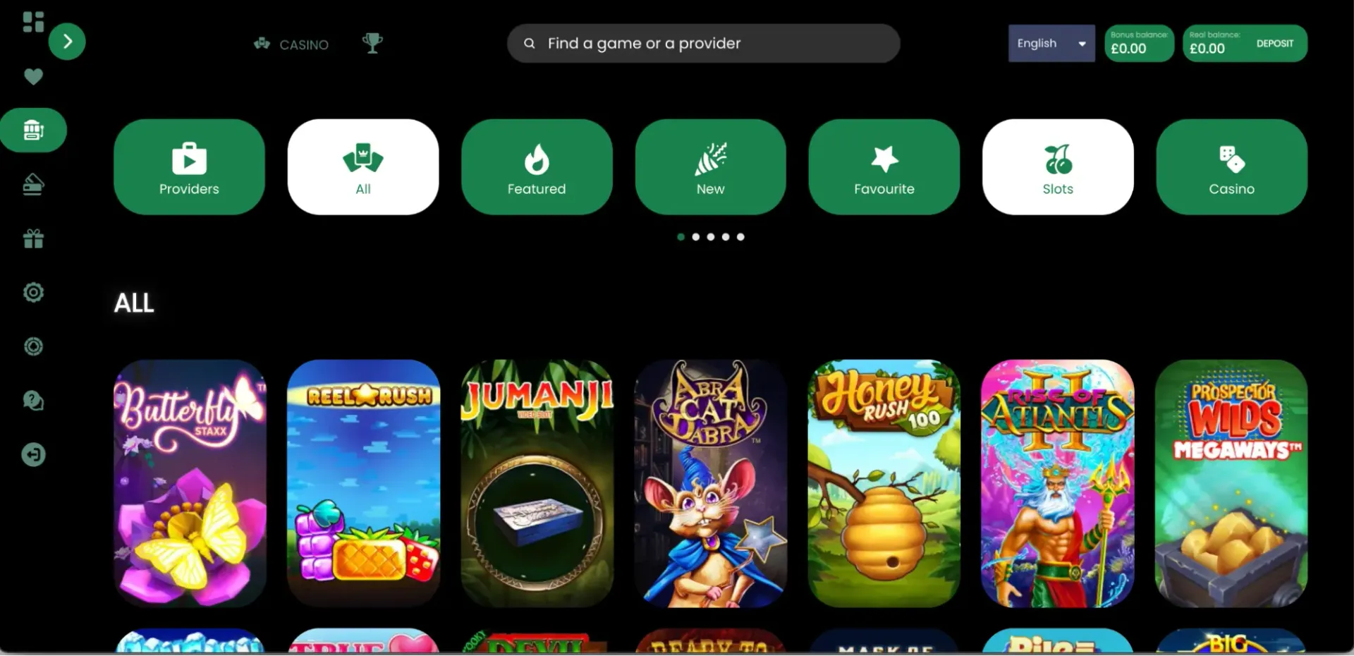Leo Vegas Casino game lobby Las Vegas Casino game selection